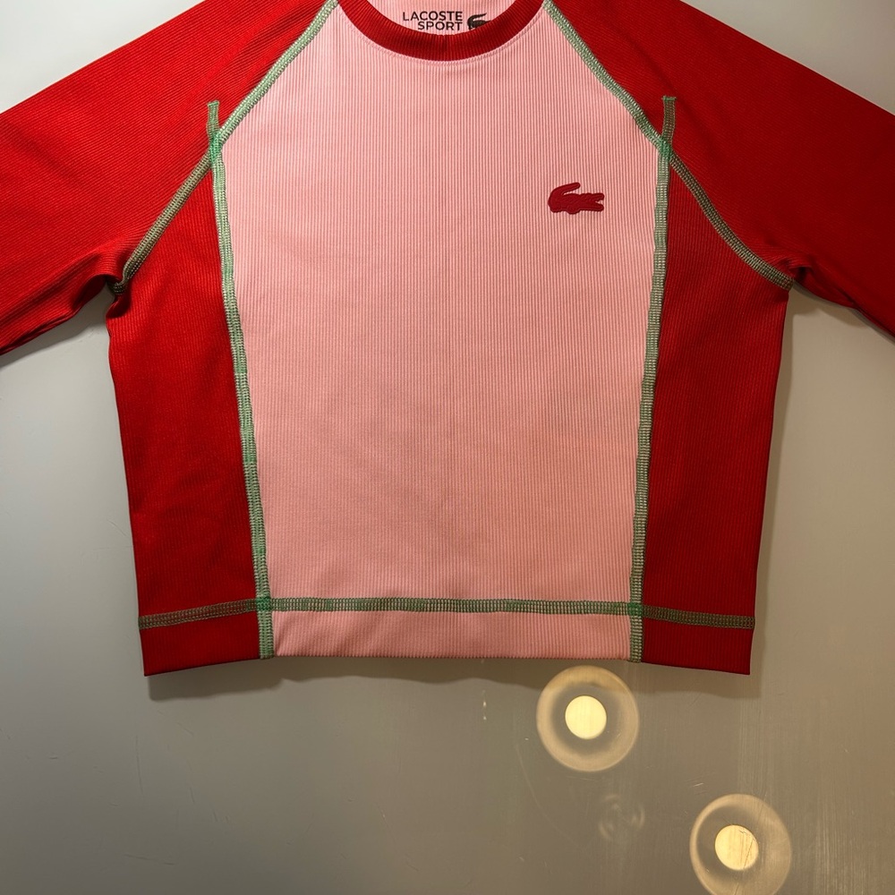 Lacoste Pink and Red Long Sleeve Cropped Sport Top - Picture 4 of 8